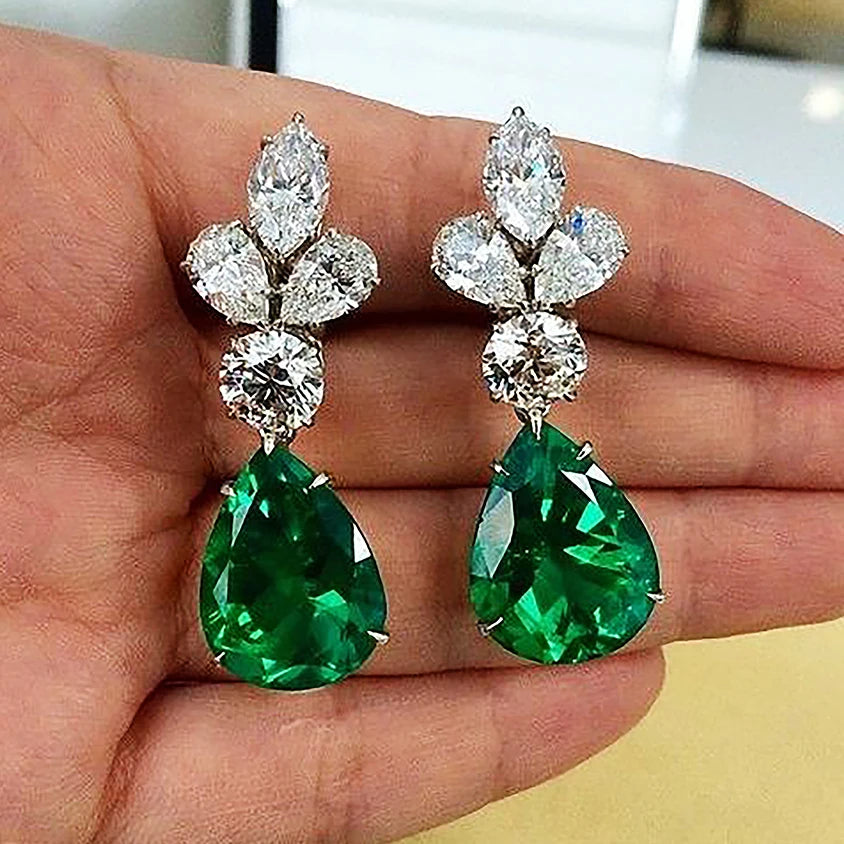 CAOSHI Jewelry Emerald Green Stone Earrings Women Silver Plated Cubic Zirconia Chandelier Earrings Crystal