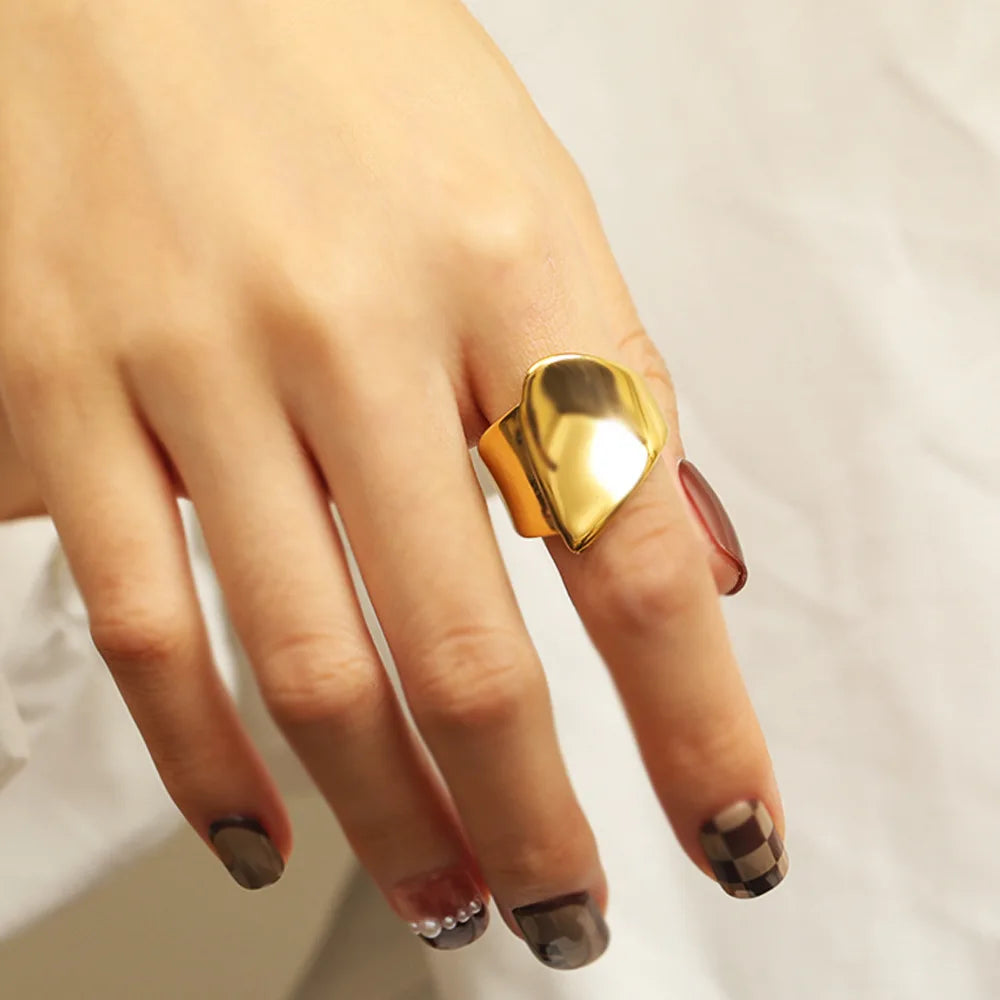 European American Ins New Fashionable Irregular Stacked Titanium Stainless Steel Jewelry 18k Gold-plated Color-preserving Ring