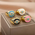 Colorful Devil Eye Zircon Ring Adjustable Opening Geometric 18k Gold Plated Dripping Oil Evil Eyes Ring