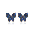 Wholesale Hot Design Women Fine Jewelry S925 Sterling Silver Deep Blue butterfly Zircon Inlaid Sweet Girl Studs Earrings