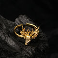 ICEBELA Jewelry 925 Sterling Silver 18k Plated Reindeer Deer Head Elk Antler Ring Unisex Size Adjustable Ring for Christmas