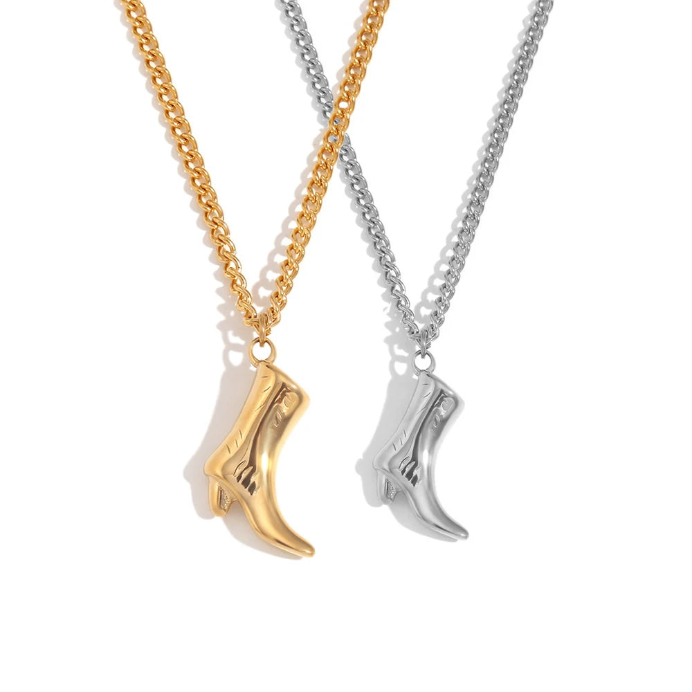 Tarnish Free Fahion Jewelry Cowboy Boots Pendant Necklace PVD 18K Gold Plated Stainless Steel Shoe Pendant Necklace