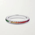 LOZRUNVE 18k Gold Rainbow Colorful Gemstone Cubic Zirconia Eternity Ring 925 Sterling Silver