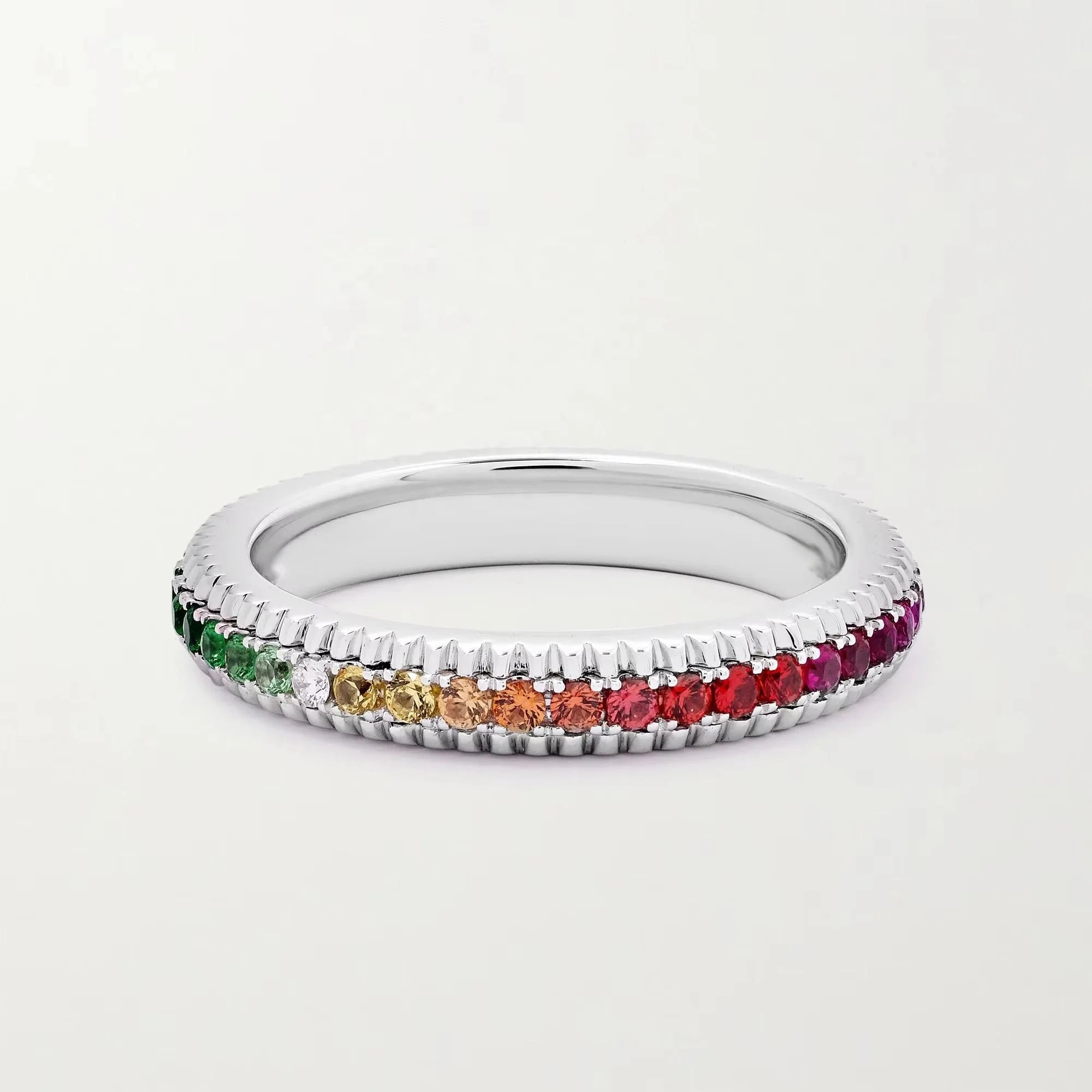 LOZRUNVE 18k Gold Rainbow Colorful Gemstone Cubic Zirconia Eternity Ring 925 Sterling Silver