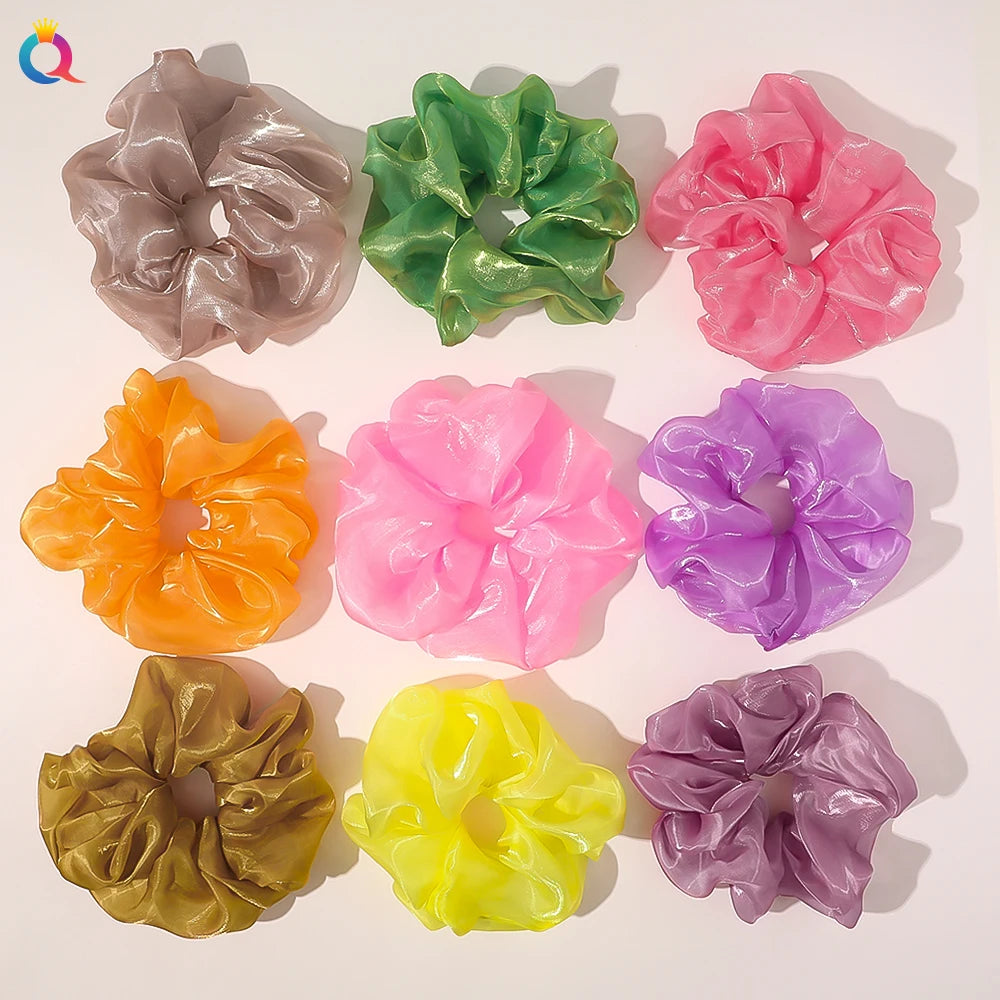 QIYUE Pastel Color Elastic Hair Band Bright Neon Oversized Organza Large Scrunchies for Hair Decoration