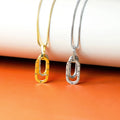 Unique Rectangle Interlocking Charm Zircon Letter Gold Plated Pendant Necklace Stainless Steel Link Chain Trendy Style