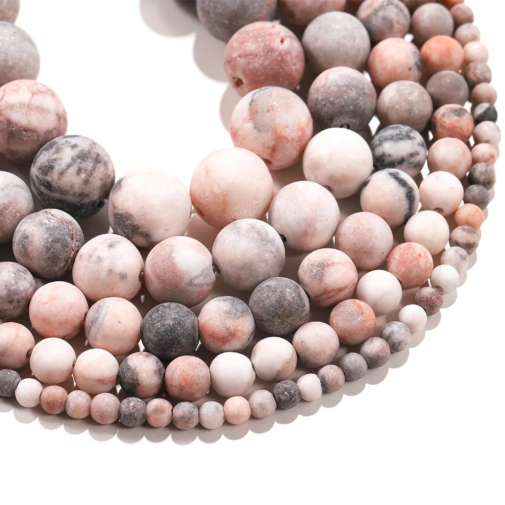 Hot Selling Natural Stone Loose Beads Frosted Pink Zebra Stone Beads for Diy Bracelet Necklace