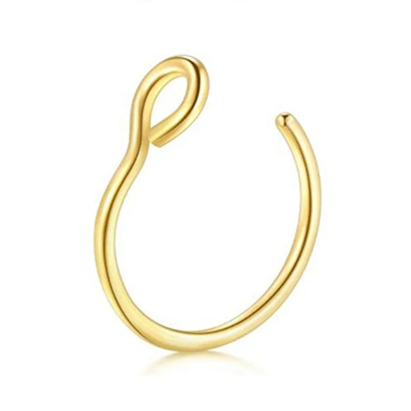 Hot Sale None Piercing Stainless Steel Faux Septum Nose Rings for Women Men Fake Fish Hook Nose Ring