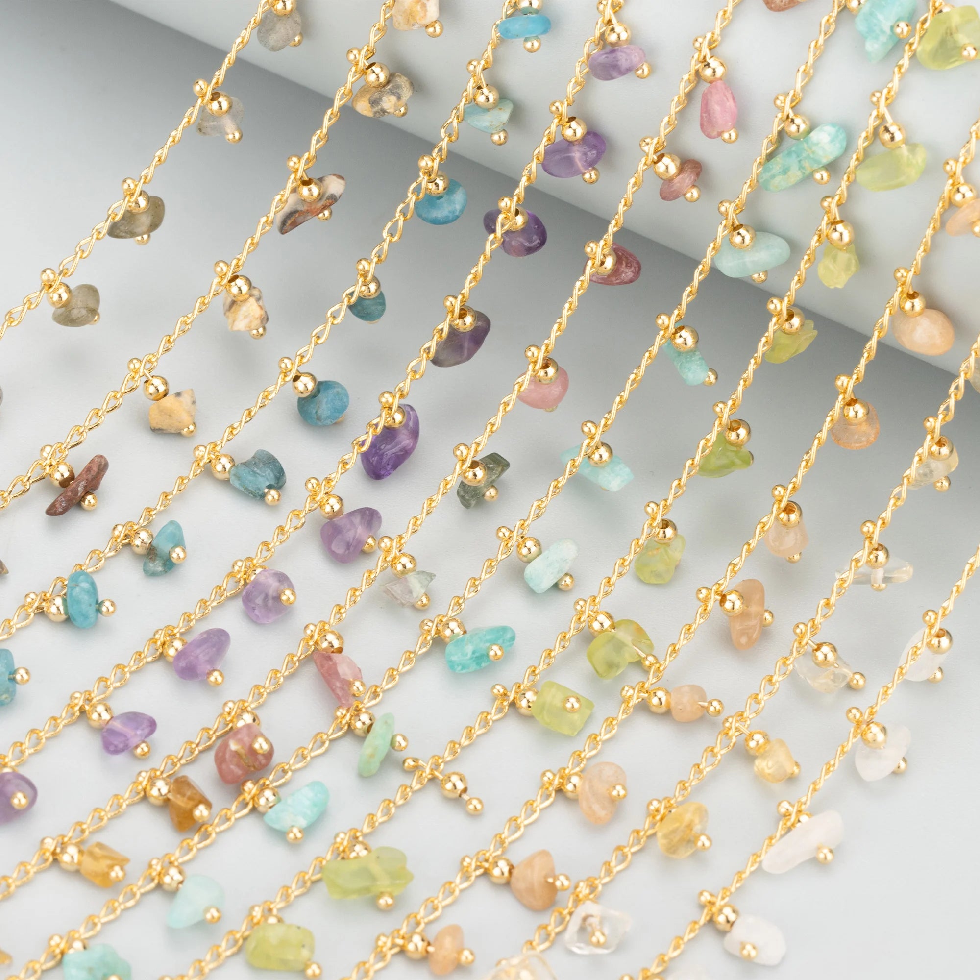 C308 1m/lot DIY Chain Nickel-Free 18K Gold Plated Copper Natural Stone Jewelry Findings Components for Bracelet Necklace Making