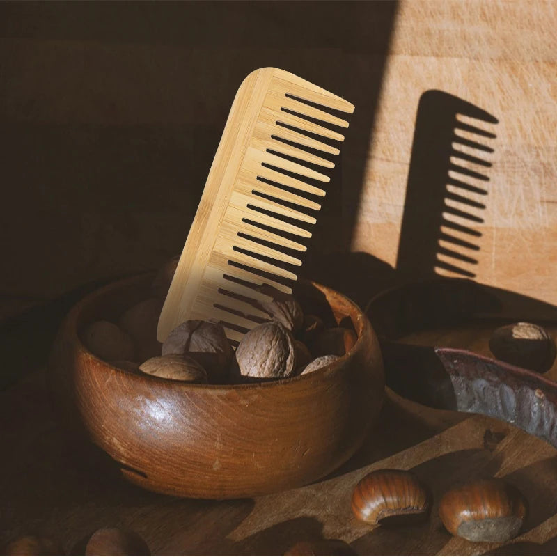 Wholesale New Design 2024 Eco-friendly Custom Logo Bamboo Wood Wide Tooth Comb With Logo Bamboo Afro Hair Large Comb