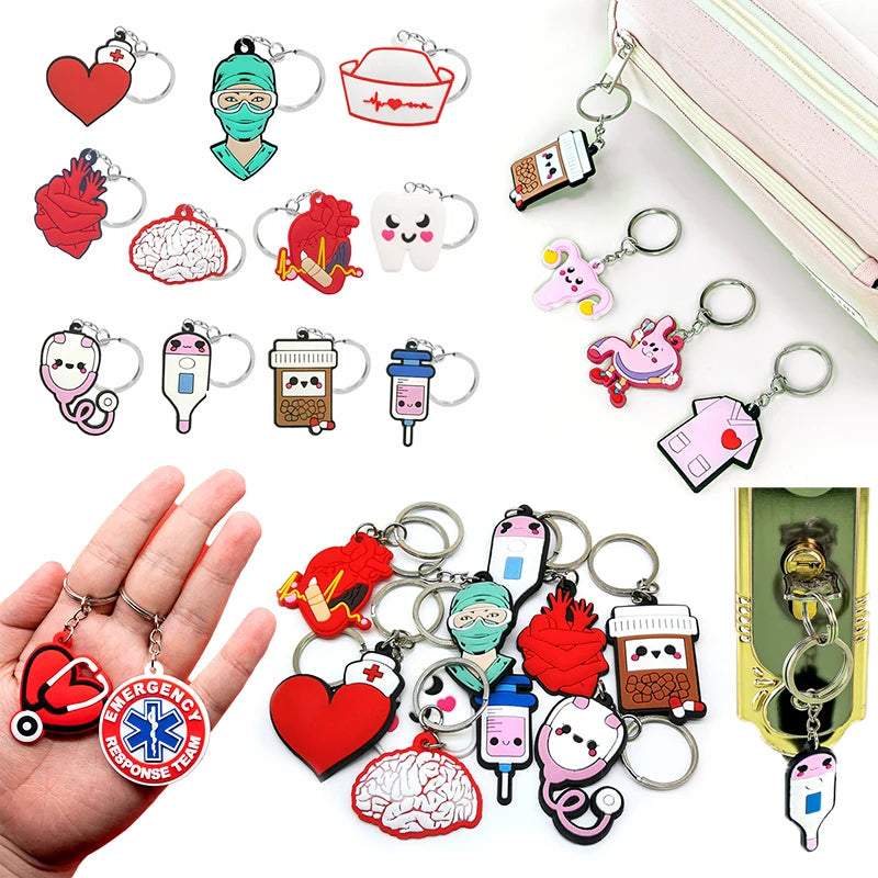 Wholesale New Fashion 2d Cute Cartoon Soft Silicone Keychain Personalized Medicine Doctor Custom Keychains for Promotion