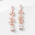 Fashion CZ Leaf Wedding Earrings Cubic Zirconia Long Drop Bridal Earrings for Elegant Women Jewelry