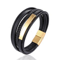 Handmade Trendy Men's Bracelet Stainless Steel Leather and Genuine Metal Woven Braided