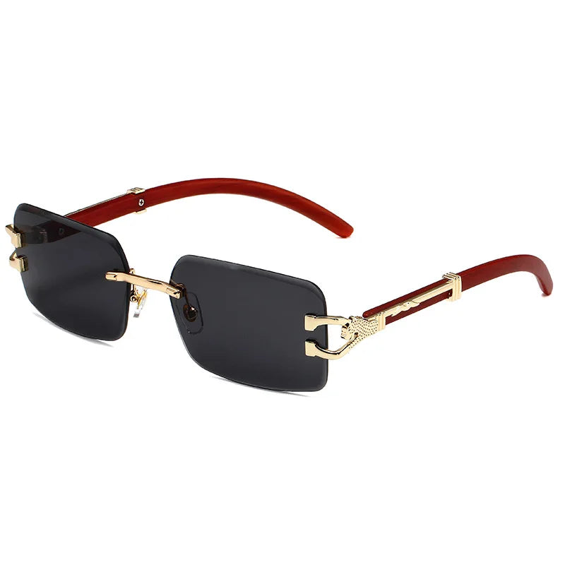 New Arrival Women Men Metal Wood Frame Eyewear Double Beam Small Square Rectangle Shades Trendy Sunglasses