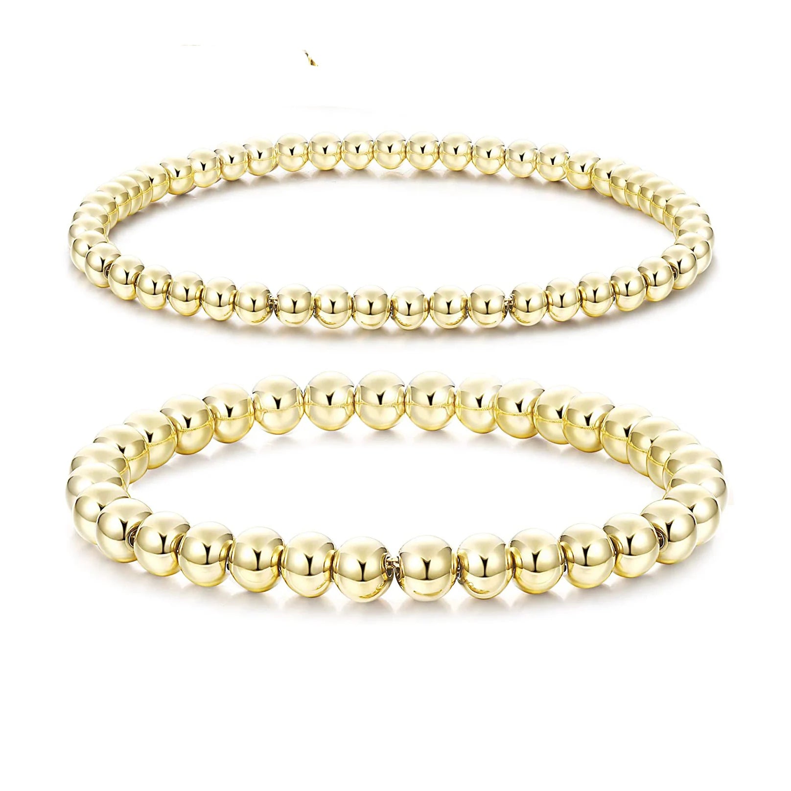 14k Gold Plated Copper Beaded Bracelet for Women Small Beads Fashion Elastic Bracelet