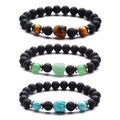 Wholesale Charm Gem Natural Tiger Eye Quartz Turquoise Amethyst Lava Stone Bead Buddha Head Bracelet Jewelry