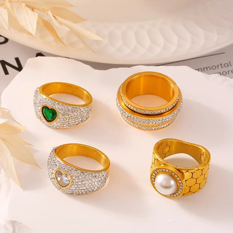 Luxury Stainless Steel 18k Gold Full Cubic Zirconia Wedding Engagement Finger Ring Women Cz Finger Ring for Jewelry Gift Anillos