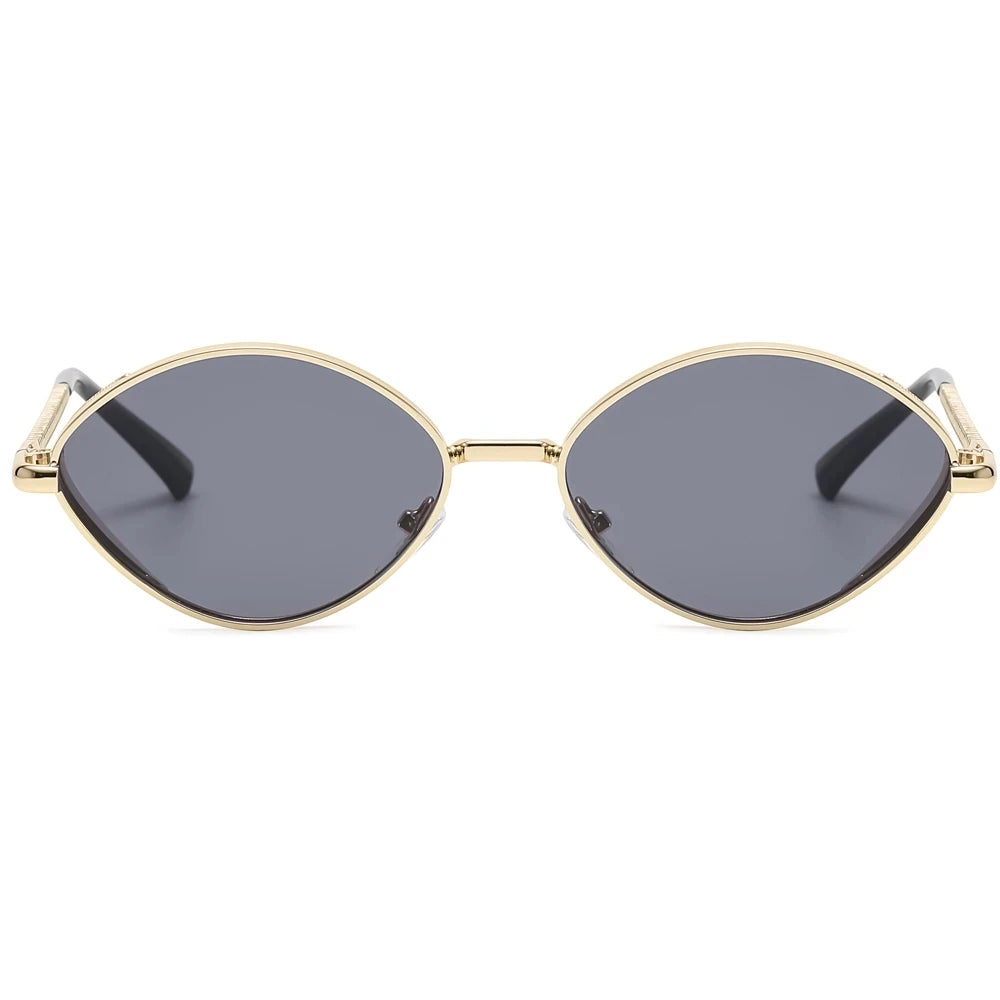 Oval Sunglasses Vintage Men Small Frame UV400 Gold Metal Glasses for Women Rhombus Retro Summer Style