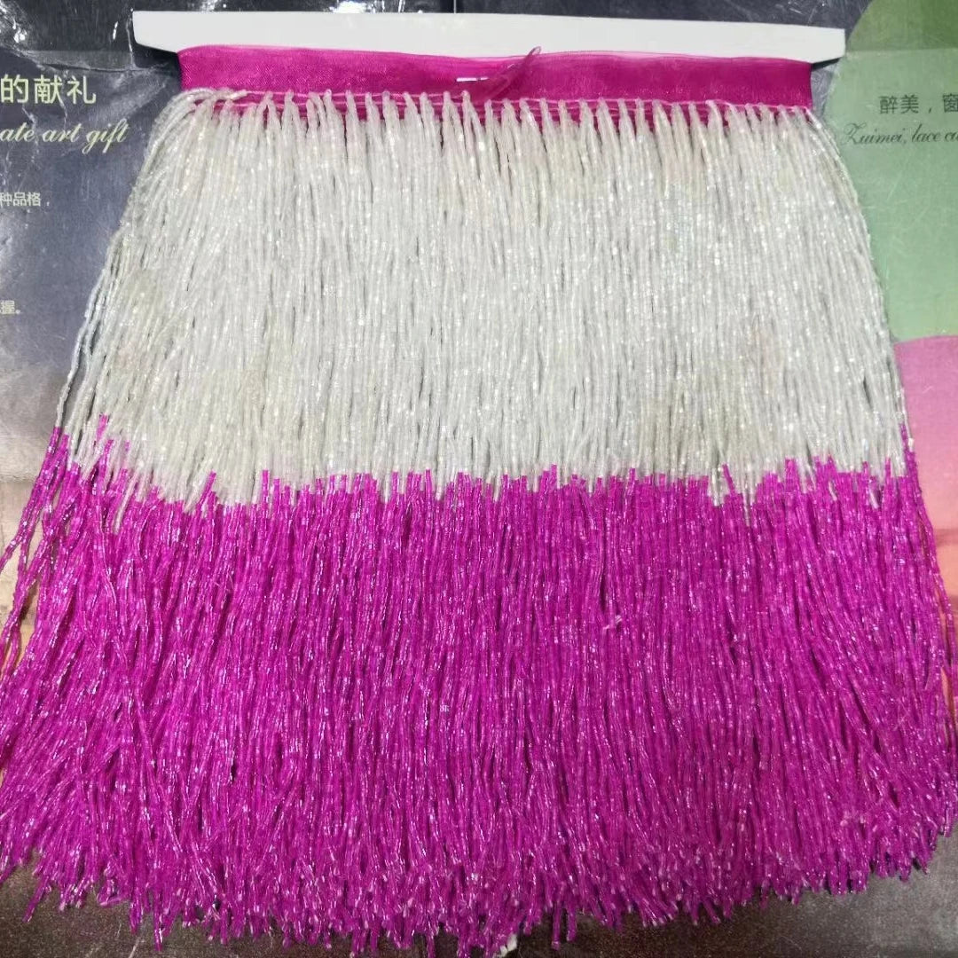 22cm Width Handmade Double Mixed Crystal Beads Fringe 5.5 Yards One Bundle Dance Dresses Beaded Trim Fringe