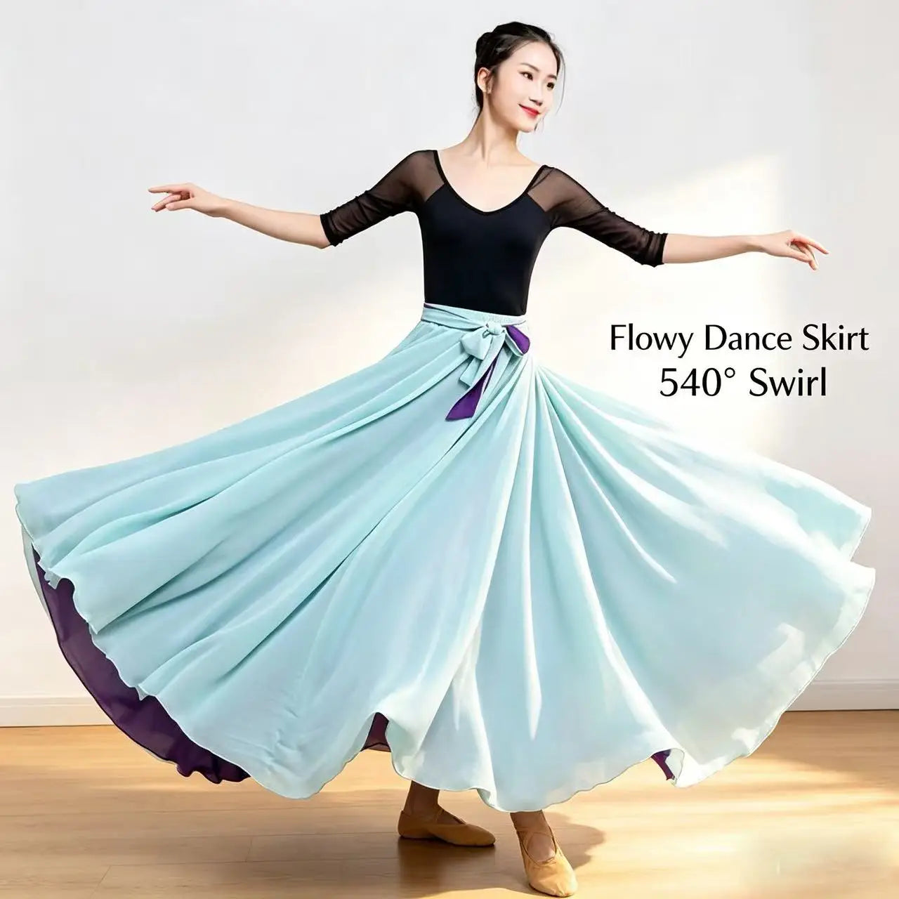 Blue 540 720Degree Flowy Dance Skirt Chiffon Double Color Belly Dance Dress Long Skirt Performance Costume for Women