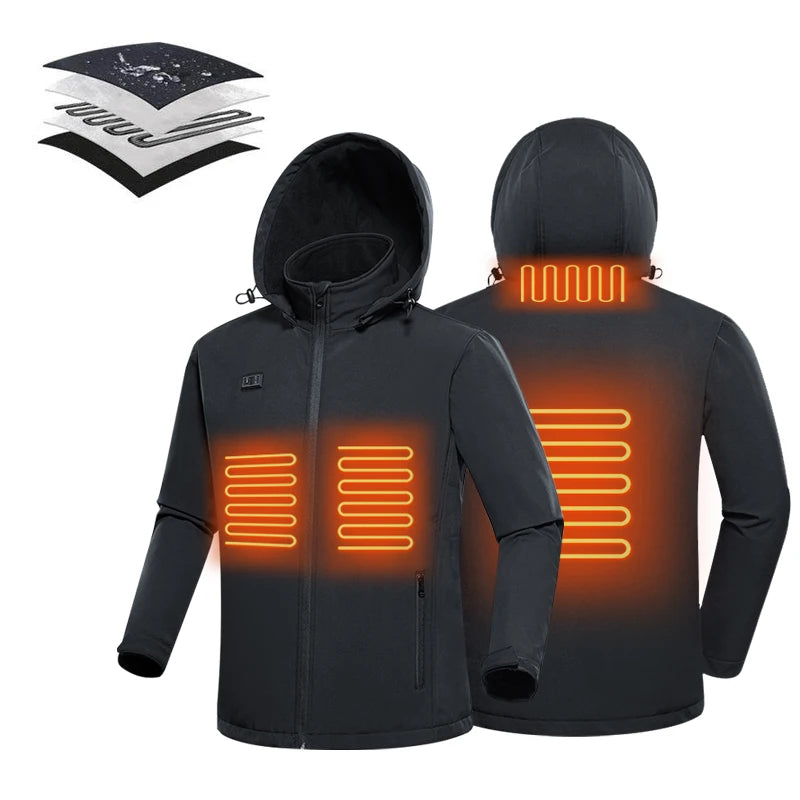 5V Cellphone Power Bank Heated Soft Shell Battery Operated Clothing Hood Heated Jacket Clothes Body Warmer Men's Wear for Winter