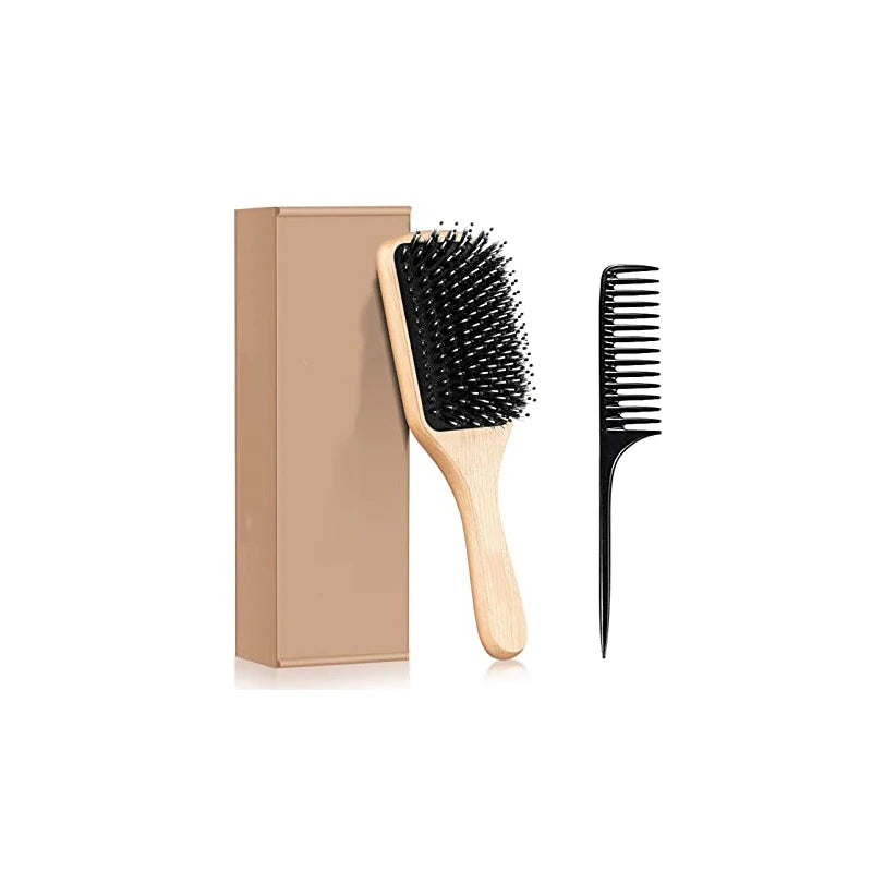 Hot Sale Eco-friendly Wooden Handle Boar Bristles and Nylon Needle Hair Brush Cushion Vent Styling Combs for Hair Styling