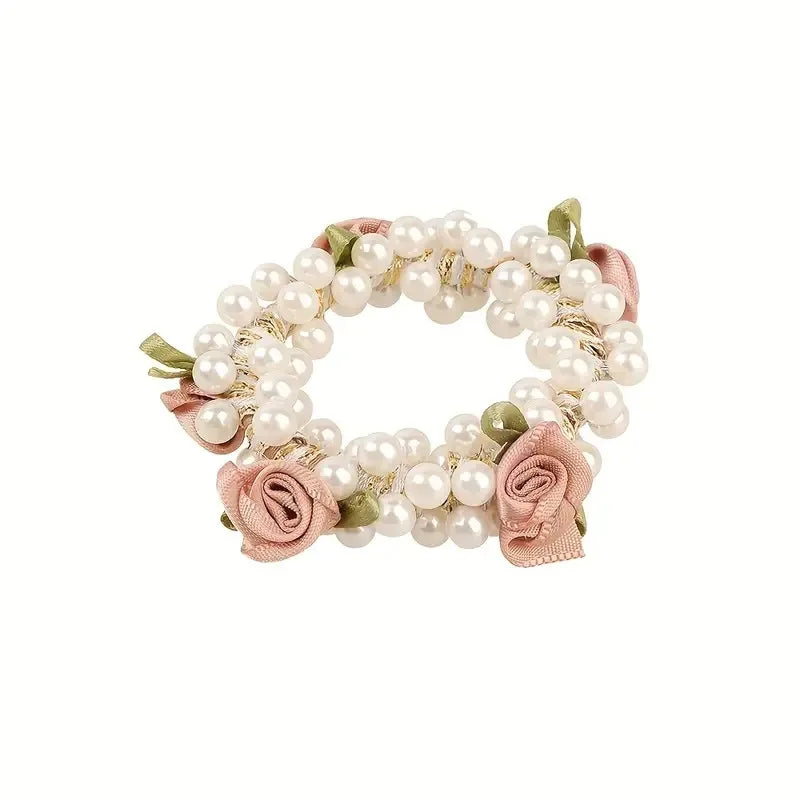Rose Flower Wedding Hair Accessories Pearl Hair Ties for Girls and Women
