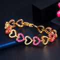 Lucky Red Heart-shaped Cubic Zircon African Gold Plated Tennis Bracelet Miss Jewelry for Ladies Friendship Party Birthday Gift