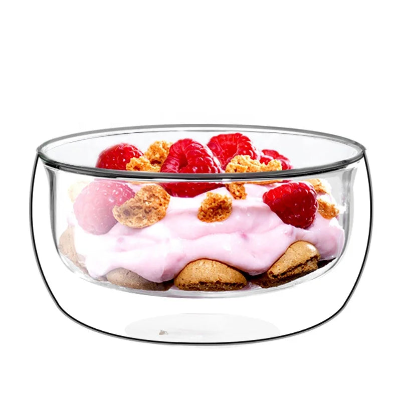 Manufacturer Fancy Eco-friendly Handmade Borosilicate Double Wall Glass Bowls Ice Cream Bowl Insulated Glass Salad Dessert Bowl