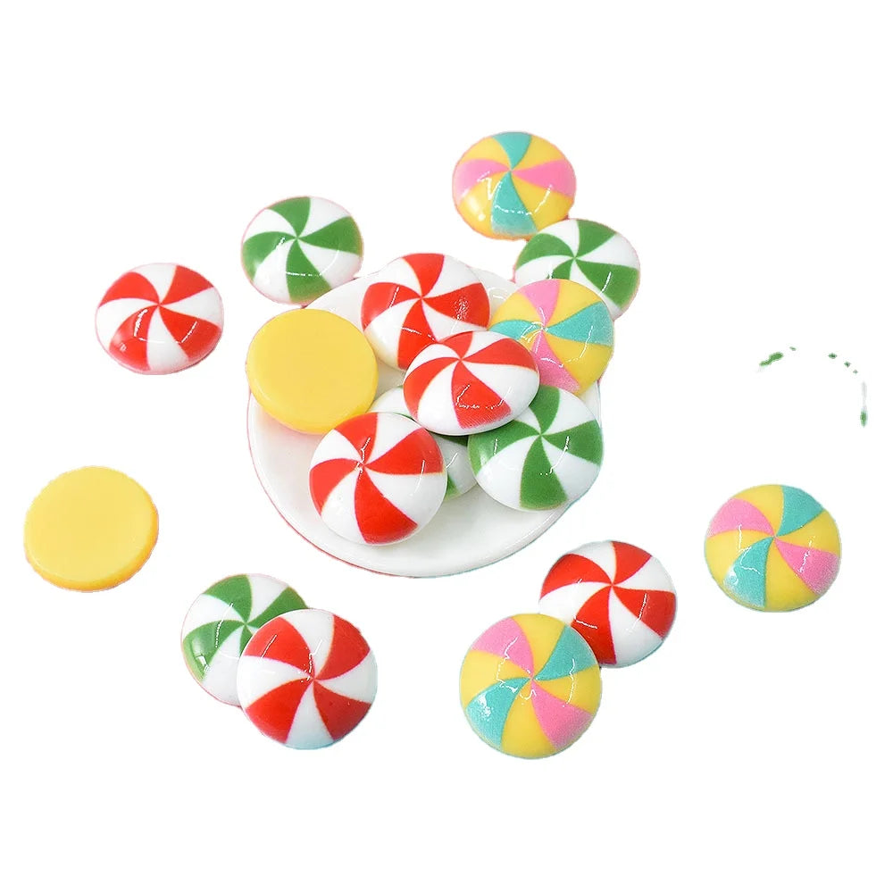Simulation Candy Christmas Peppermint Resin Flat Back Cabochon Art Supply Decoration Charm DIY Craft