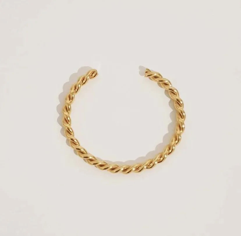 Trendy Stainless Steel Wire 18k Gold Plated Twisted Cable Wire Cuff Bangle Bracelet for Women Men