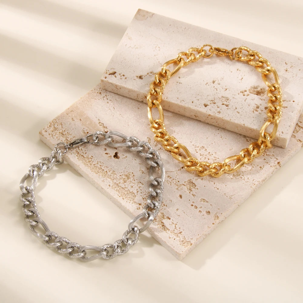 Waterproof Jewelry Women's Gold Plated Stainless Steel Figaro Chain Bracelets Chunky Miami Twist Chain Bracelet
