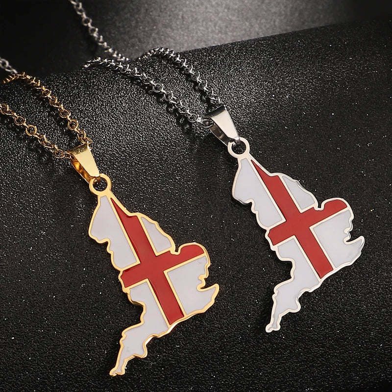 Stainless Steel Enameled England Map Charm Necklace 18K Gold Plated Enamel Support Team England Map Pendant Chain Necklace