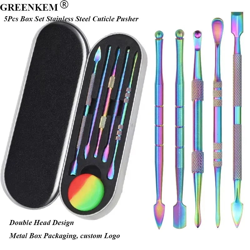 5Pcs Box Set Stainless Steel Cuticle Pusher Double Sided Colorful  Nail Cuticle Pusher Manicure Tools Nail Cuticle Pusher