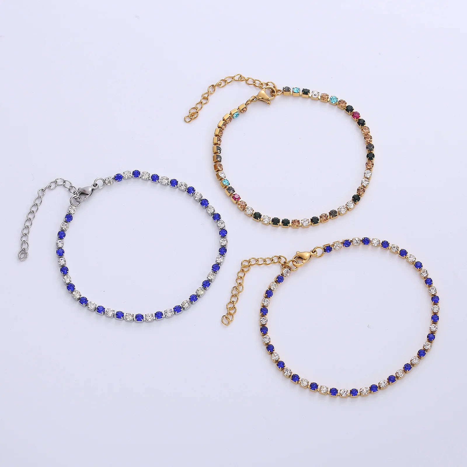 Stainless Steel Rainbow Zircon Bracelet CZ Tennis Chain Bracelet for Women