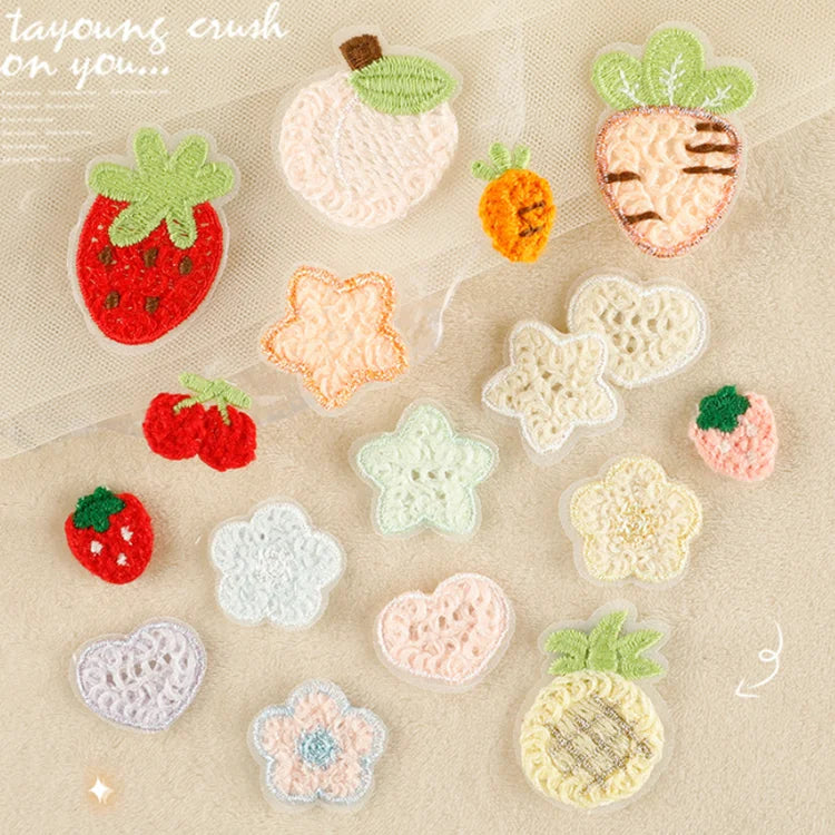 Wholesale Mini Cute Fruit Flower Embroidery Patches Embroidered Badges for Hat and Clothing