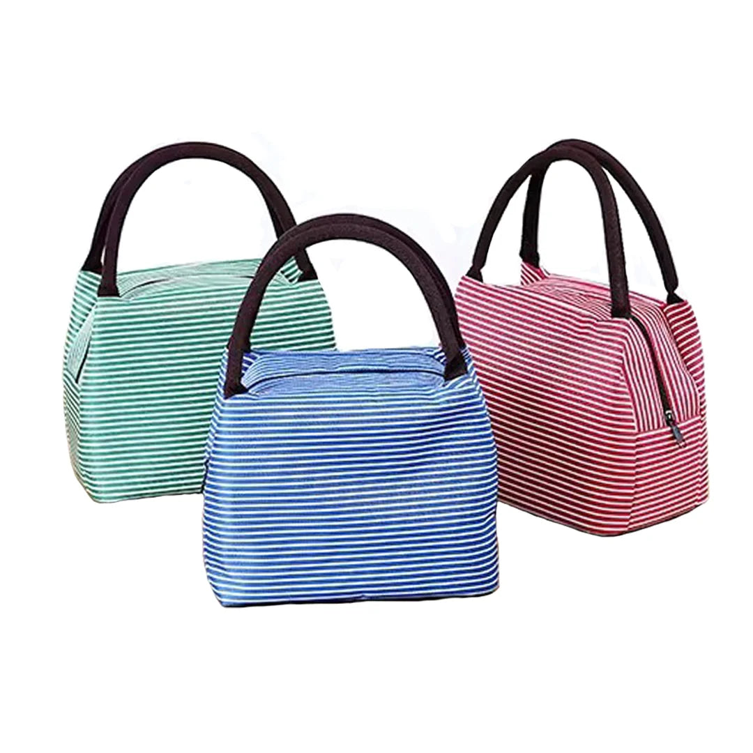 Oxford Stripe Cooler Bag Thermal Waterproof Insulated Thickened Aluminum Foil Zipper Closure Portable Lunch Drink Bag Students
