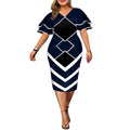 Women Dress Elegant Geometric Print Evening Party Dress Casual Plus Size Layered Bell Sleeve Office Bodycon Dress Club Outfits