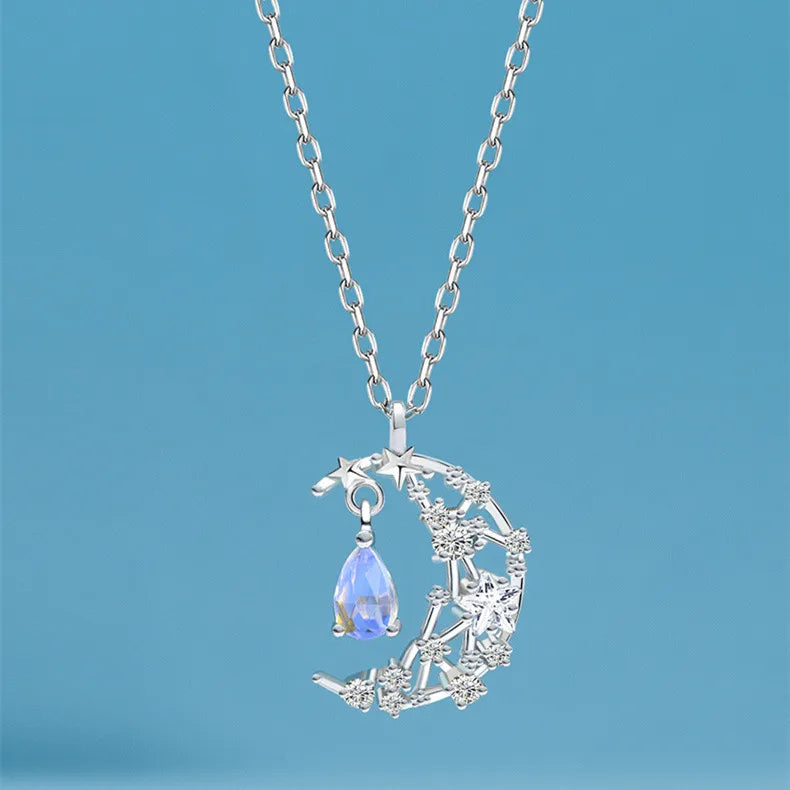 GT New Design Fashion 925 Sterling Silver Necklace Blue Zircon Moon Necklace for Women Sterling Silver 925 Jewelry