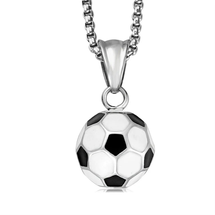 New Trendy Sports Personality Football Charm Fashion Stainless Steel Soccer Pendant Necklace with Link Chain for Wedding & Party