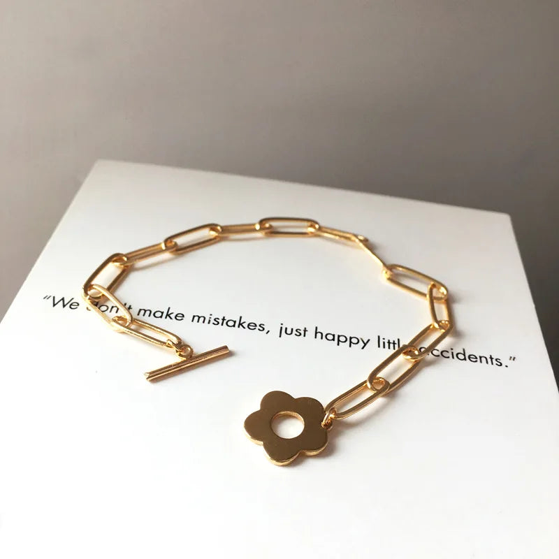 New Fashion Simple Chain Bracelet Elegant Gold Plated Bracelet Punk Style Flower Bracelet for Women Girlfriend