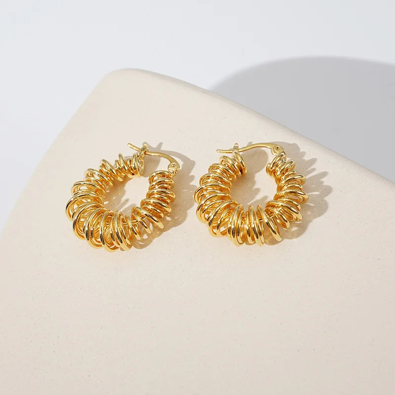 Tongxin New 18K Gold Copper Circle Hoop Earring Women Personalized Geometric Clip-on Earrings Gifts for Mommy