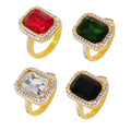 Fashion 18K Gold Plated 18k Gold Plated Rectangle Clear Red Green Rectangle Zirconia Chunky Ring Tarnish Free Ring for Women