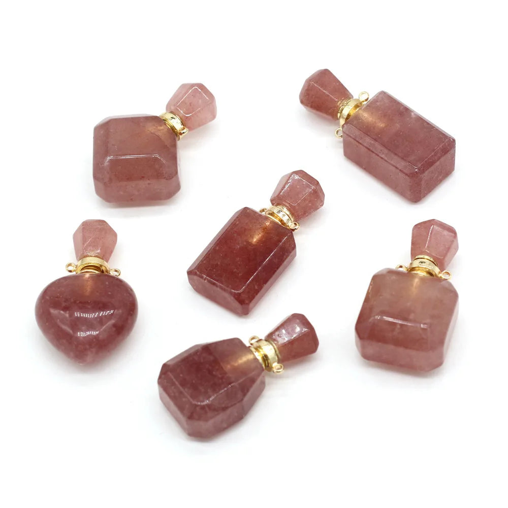 Hongzhuo Hot sale fashion strawberry quartz perfume bottle pendant natural stone pendants jewelry making for wholesale