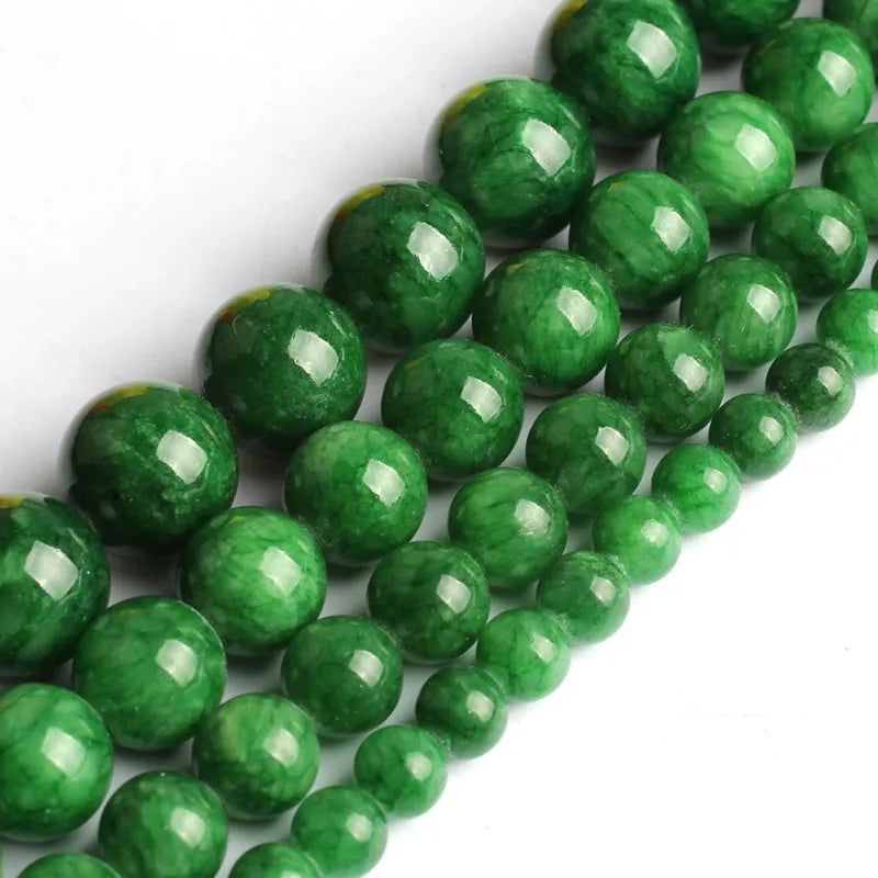 Wholesale Smooth 6/8/10/12MM Round Dark Green Jade Chalcedony Stone Loose Beads for Diy Bracelet Necklace MegaBDM