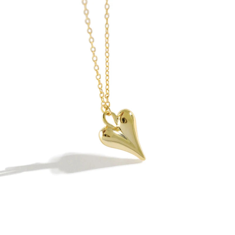 Sweet Heart Shape Chain Necklace 925 Sterling Silver Heart Pendant Link Necklace