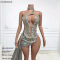 Ocstrade Stunning Silver Haute Couture Rhinestone Party Dress Unique Design Dress Luxurious Crystal Rhinestone Celebrity Dress