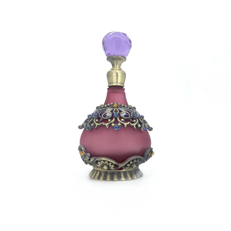 15ml Antiqued Vintage Craft Gift Home Decoration Metal Alloy Perfume Bottle Retro Arab Style Empty Glass Essential Oil Bottle