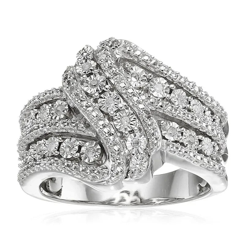 CAOSHI Factory Gorgeous Knot Design Full Imitated Diamond Wide Band Rings for Wedding Women's Silver Plated CZ Rings Jewelry OEM