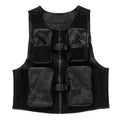 Fashion Black Crew Neck Sleeveless Zip up Cargo Vest Buckle Detail Mesh Vest Multi Pockets Work Utility Vest for Men